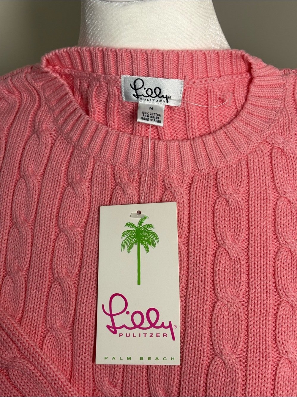 Lilly Pulitzer Coral Pink Cable-Knit Crewneck Sweater - Picture 2 of 3